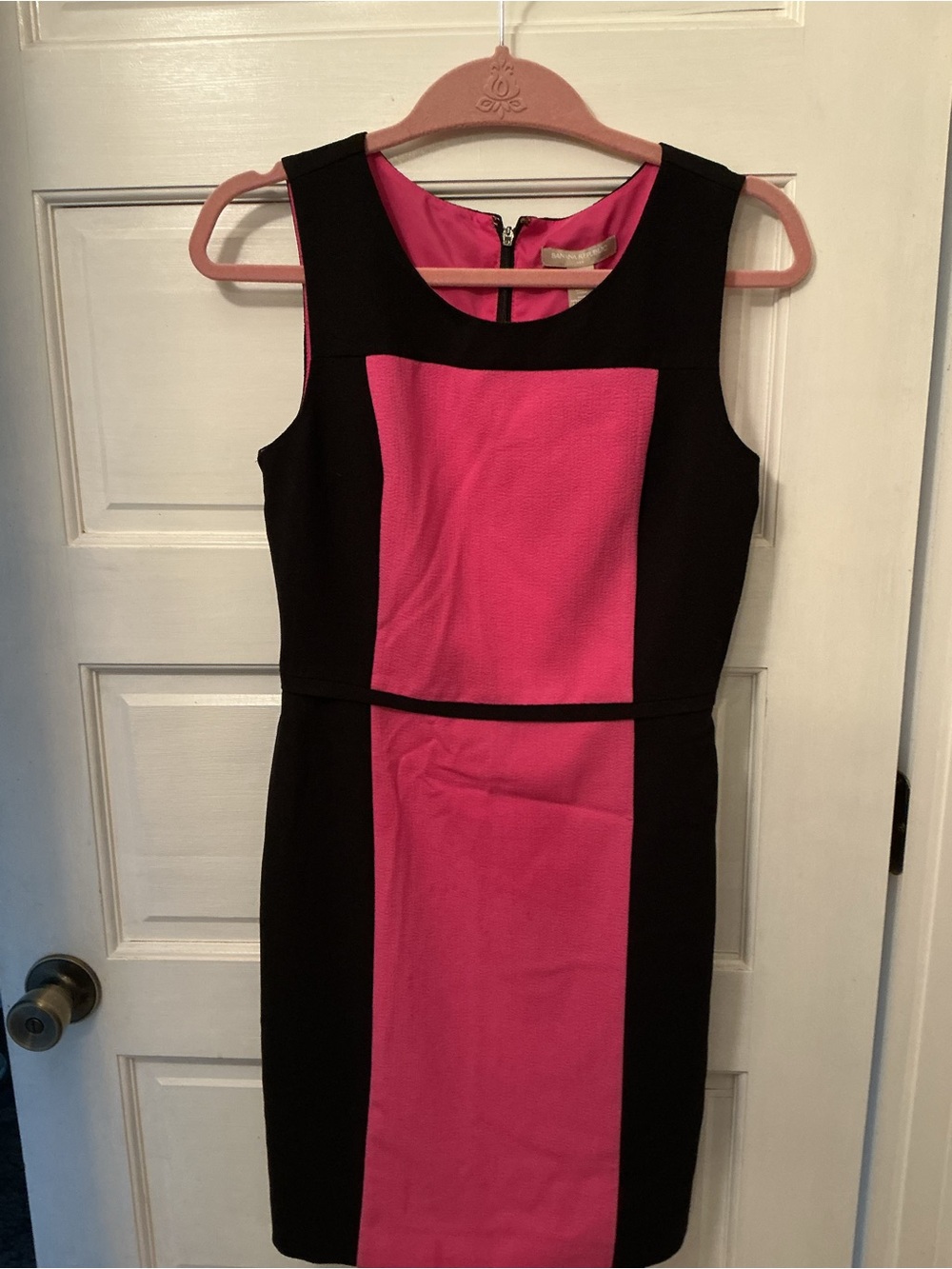 Banana Republic Black and Hot Pink Colorblock Sheath Dress